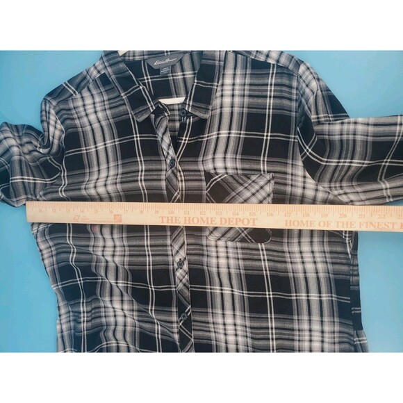 Eddie Bauer Lg Tunic Plaid Button Back Hem Long Sleeved Lightweight Viscose - Picture 6 of 12